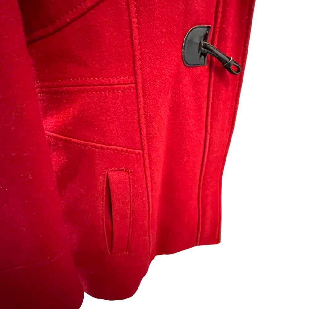 GUESS RED L Wool Blend Duffle Coat Detachable Hood Toggle Jacket Patton Loops - Picture 6 of 16